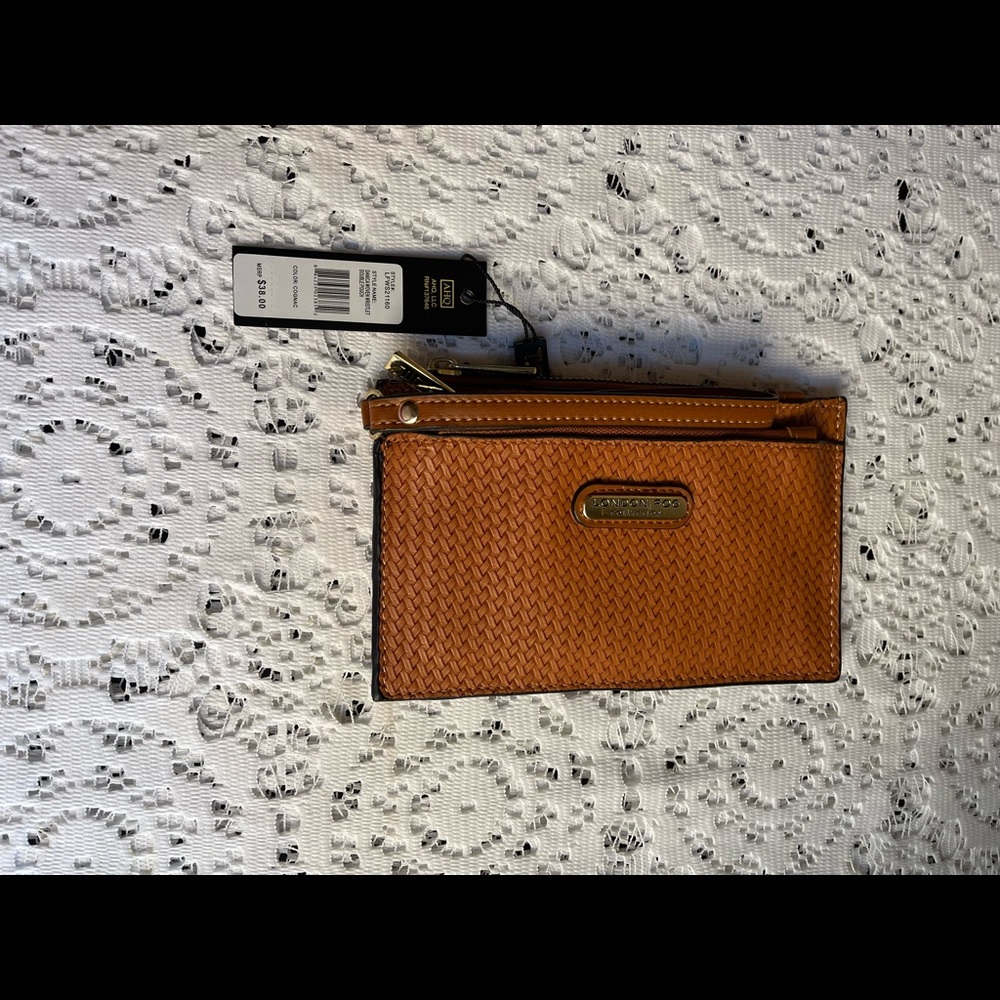 NWT Cognac Danica Woven Wristlet Double Pouch - London Fog - Style LFWS21160